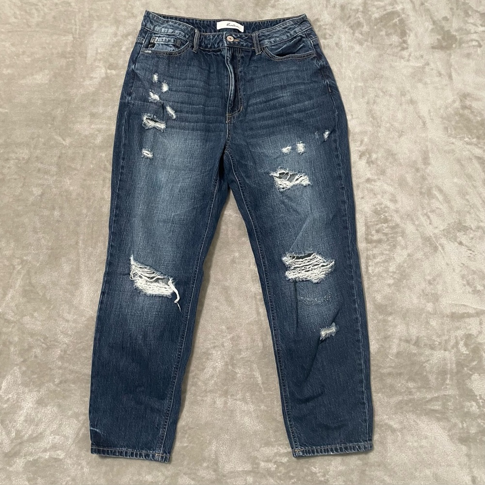 KanCan Dark Wash Distressed High-Rise Boyfriend Denim Jeans Size 11/29